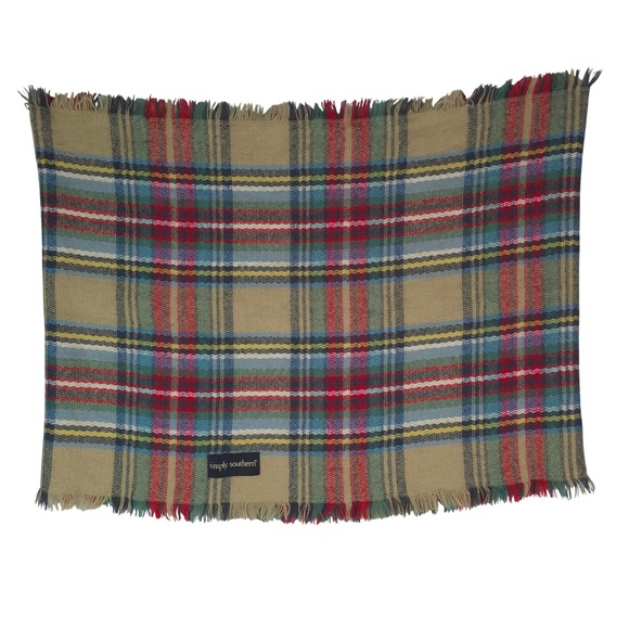 Simply Southern Accessories - Simply Southern Blanket Scarf Womens Tan Plaid Fringed‎ Oversized Wrap